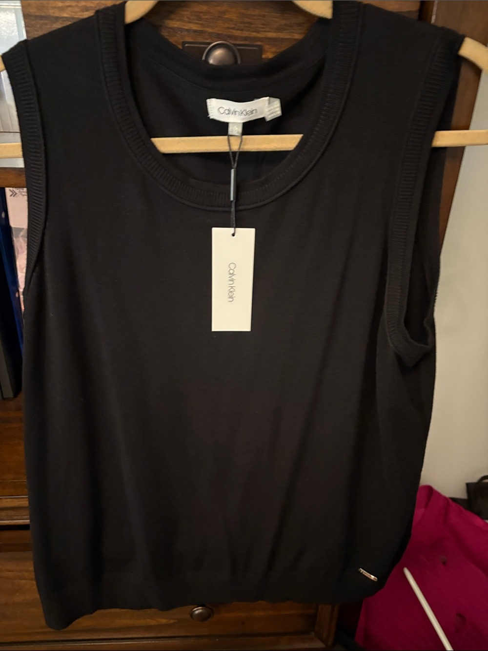 Calvin Klein Black Rib-Trim Sleeveless Knit Tank